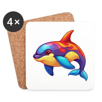 Orca Colorful Kawaii Cartoon Character Clipart - Coasters (set of 4) - white - Front