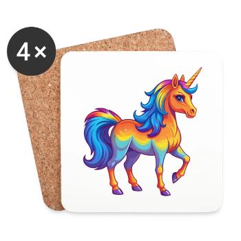 Einhorn Bunte Kawaii Cartoon Figur Clipart - Untersetzer (4er-Set) - Weiß - Vorne