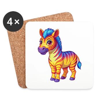 Zebra Bunte Kawaii Cartoon Figur Clipart - Untersetzer (4er-Set) - Weiß - Vorne