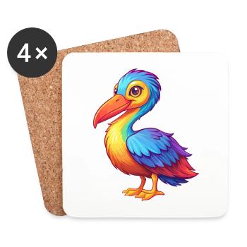 Cigogne coloré Kawaii dessin animé Personnage Clipart - Dessous de verre (lot de 4) - blanc - Devant