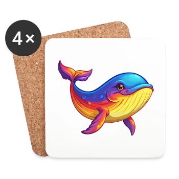 baleine coloré kawaii dessin animé personnage clipart - Dessous de verre (lot de 4) - blanc - Devant