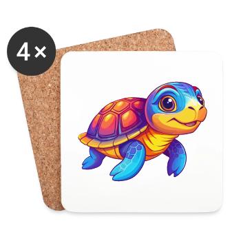 tortue coloré kawaii dessin animé personnage clipart - Dessous de verre (lot de 4) - blanc - Devant