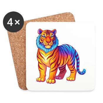 Tiger Colorful Kawaii Cartoon Character Clipart - Coasters (set of 4) - white - Front