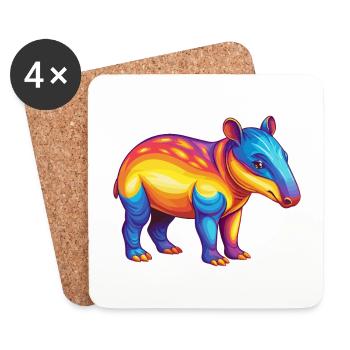 Tapir coloré Kawaii Dessin animé Personnage Clipart - Dessous de verre (lot de 4) - blanc - Devant