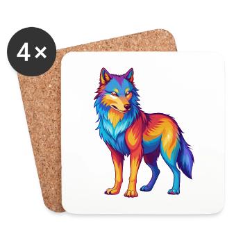 Wolf Bunte Kawaii Cartoon Figur Clipart - Untersetzer (4er-Set) - Weiß - Vorne