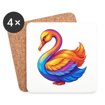 cygne coloré kawaii personnage de dessin animé clipart - Dessous de verre (lot de 4) - blanc - Devant