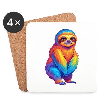 Sloth Colorful Kawaii Cartoon Character Clipart - Coasters (set of 4) - white - Front