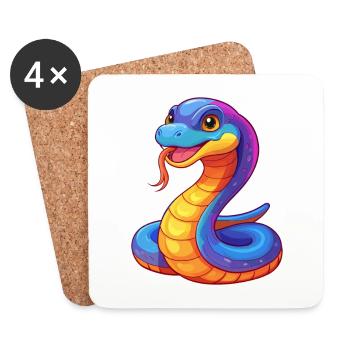 serpent coloré kawaii dessin animé personnage clipart - Dessous de verre (lot de 4) - blanc - Devant