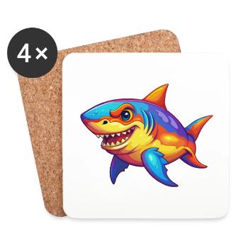 Shark Colorful Kawaii Cartoon Character Clipart - Coasters (set of 4) - white - Front