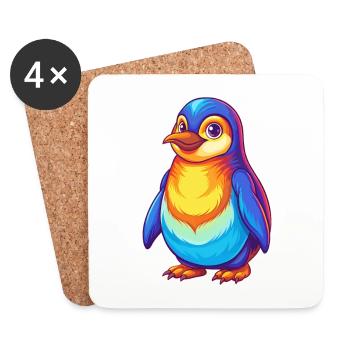 Pingouin coloré Kawaii Dessin animé Personnage Clipart - Dessous de verre (lot de 4) - blanc - Devant