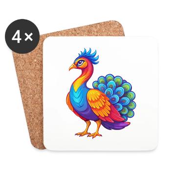 Peacock Colorful Kawaii Cartoon Character Clipart - Coasters (set of 4) - white - Front