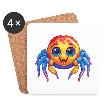 Spinne Bunte Kawaii Cartoon Figur Clipart - Untersetzer (4er-Set) - Weiß - Vorne