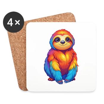 Sloth Colorful Kawaii Cartoon Character Clipart - Coasters (set of 4) - white - Front