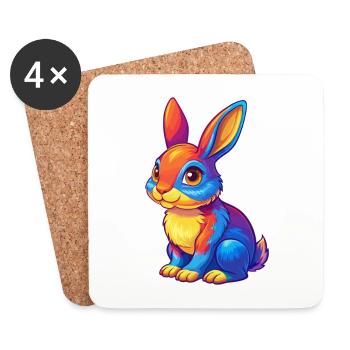 Rabbit Colorful Kawaii Cartoon Character Clipart - Coasters (set of 4) - white - Front