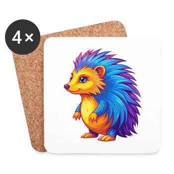Porcupine Colorful Kawaii Cartoon Character Animal - Coasters (set of 4) - white - Front
