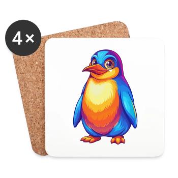 Pingouin coloré Kawaii Dessin animé Personnage Clipart - Dessous de verre (lot de 4) - blanc - Devant