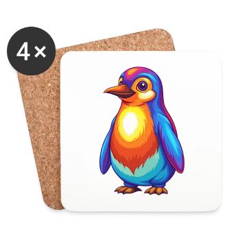 Pingouin coloré Kawaii Dessin animé Personnage Clipart - Dessous de verre (lot de 4) - blanc - Devant