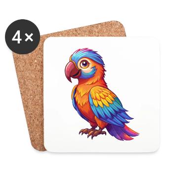 Parrot Colorful Kawaii Cartoon Character Clipart - Coasters (set of 4) - white - Front