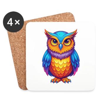 Owl Colorful Kawaii Cartoon Character Clipart - Coasters (set of 4) - white - Front