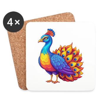 Peacock Colorful Kawaii Cartoon Character Clipart - Coasters (set of 4) - white - Front