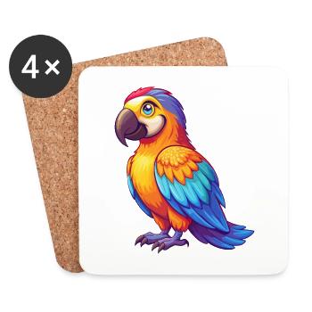 Parrot Colorful Kawaii Cartoon Character Clipart - Coasters (set of 4) - white - Front