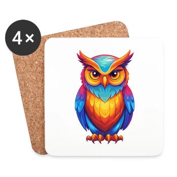 Owl Colorful Kawaii Cartoon Character Clipart - Coasters (set of 4) - white - Front