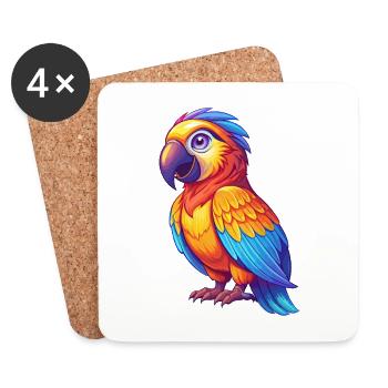 Parrot Colorful Kawaii Cartoon Character Clipart - Coasters (set of 4) - white - Front