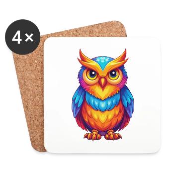 Owl Colorful Kawaii Cartoon Character Clipart - Coasters (set of 4) - white - Front