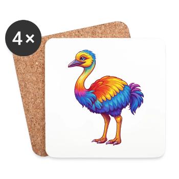 Ostrich Colorful Kawaii Cartoon Character Clipart - Coasters (set of 4) - white - Front