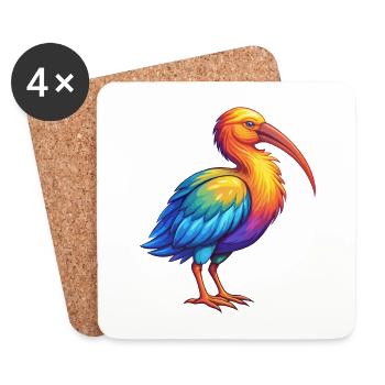 ibis coloré kawaii dessin animé personnage clipart - Dessous de verre (lot de 4) - blanc - Devant