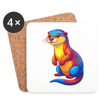 loutre coloré kawaii dessin animé personnage clipart - Dessous de verre (lot de 4) - blanc - Devant