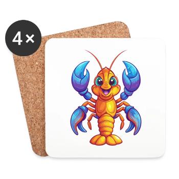 homard coloré kawaii dessin animé personnage clipart - Dessous de verre (lot de 4) - blanc - Devant