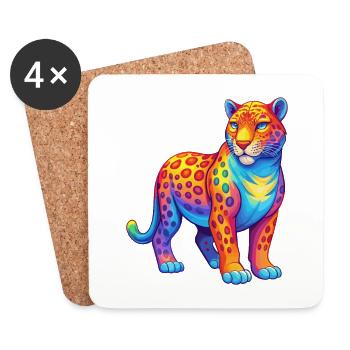 Jaguar Bunte Kawaii Cartoon Charakter Clipart - Untersetzer (4er-Set) - Weiß - Vorne