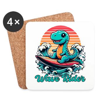 Mignon T-Rex Surfer Surfer Cadeau de surf - Dessous de verre (lot de 4) - blanc - Devant