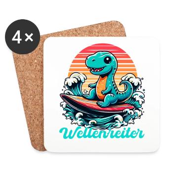 Mignon T-Rex Surfer Surfer Cadeau de surf - Dessous de verre (lot de 4) - blanc - Devant