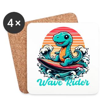 Mignon T-Rex Surfer Surfer Cadeau de surf - Dessous de verre (lot de 4) - blanc - Devant