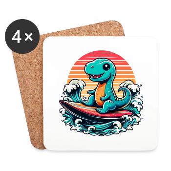 Mignon T-Rex Surfer Surfer Surfer Surfer Cadeau de surf - Dessous de verre (lot de 4) - blanc - Devant
