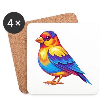 Chardonneret coloré Kawaii Dessin animé Personnage Oiseau - Dessous de verre (lot de 4) - blanc - Devant
