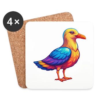 Seagull Colorful Kawaii Cartoon Character Bird - Coasters (set of 4) - white - Front