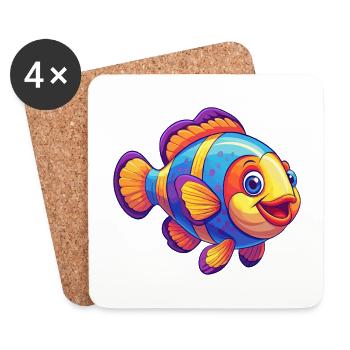 Clownfish Colorful Kawaii Cartoon Sea Animal - Coasters (set of 4) - white - Front