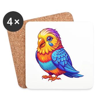 Perruche perruche coloré Kawaii dessin animé Personnage oiseau - Dessous de verre (lot de 4) - blanc - Devant