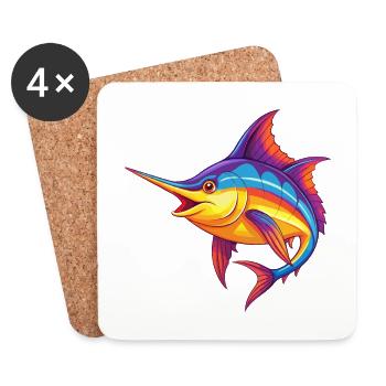 Swordfish Colorful Kawaii Cartoon Sea Animal - Coasters (set of 4) - white - Front
