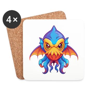 Vampire Squid Colorful Kawaii Cartoon Sea Animal - Coasters (set of 4) - white - Front