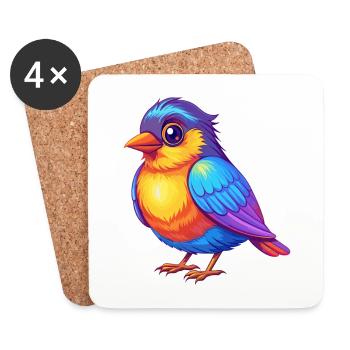 Bulbul Colorful Kawaii Cartoon Character Bird - Coasters (set of 4) - white - Front
