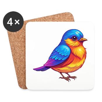 Oiseau bleu de l’Est Oiseau de dessin animé kawaii coloré - Dessous de verre (lot de 4) - blanc - Devant