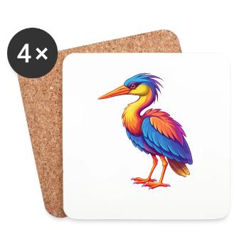 Heron Colorful Kawaii Cartoon Character Bird - Coasters (set of 4) - white - Front
