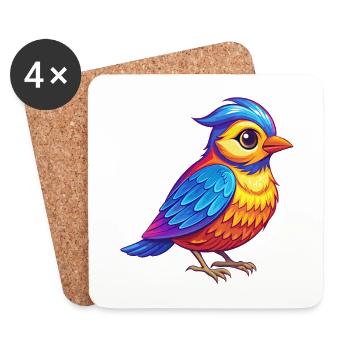 Lark coloré Kawaii dessin animé Personnage oiseau - Dessous de verre (lot de 4) - blanc - Devant