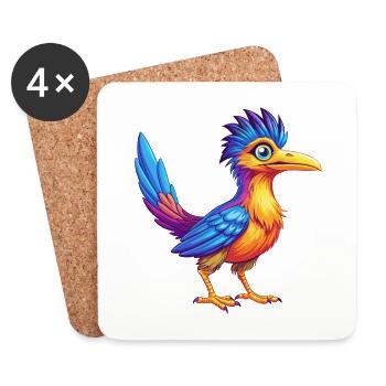 Roadrunner Colorful Kawaii Cartoon Character Bird - Coasters (set of 4) - white - Front
