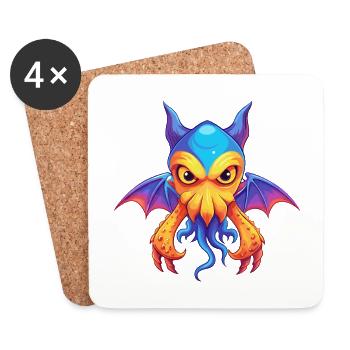 Vampire Squid Colorful Kawaii Cartoon Sea Animal - Coasters (set of 4) - white - Front