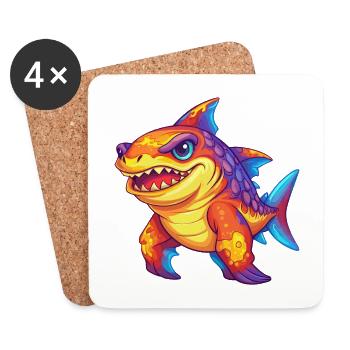 Wobbegong Hai Buntes Kawaii Cartoon Meerestier - Untersetzer (4er-Set) - Weiß - Vorne
